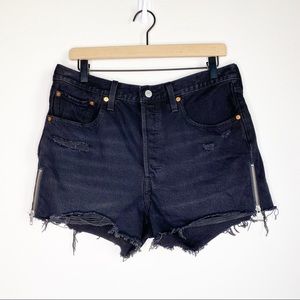 Levi’s 501 Button Fly High Waisted Distressed Shorts Size Zippers Black Size 30